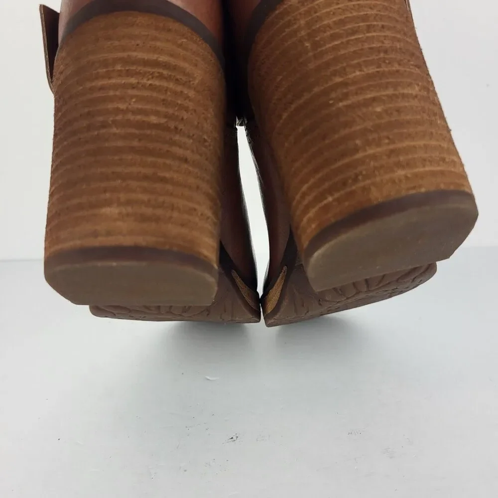 Korks Kari Ankle Booties Pull On Buckle Tan Comfort Padded Wooden 10 M